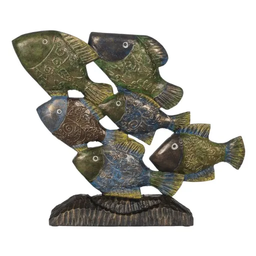 Figura Decorativa Azul Castanho Verde Peixes 60 x 11,5 x 52 cm