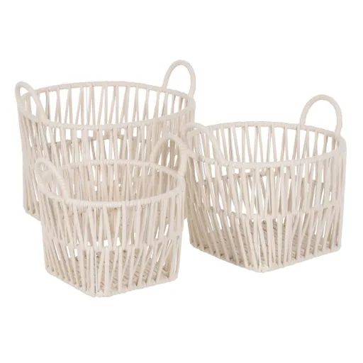 Conjunto de Cestos Branco Corda 38 x 38 x 32 cm (3 Peças)