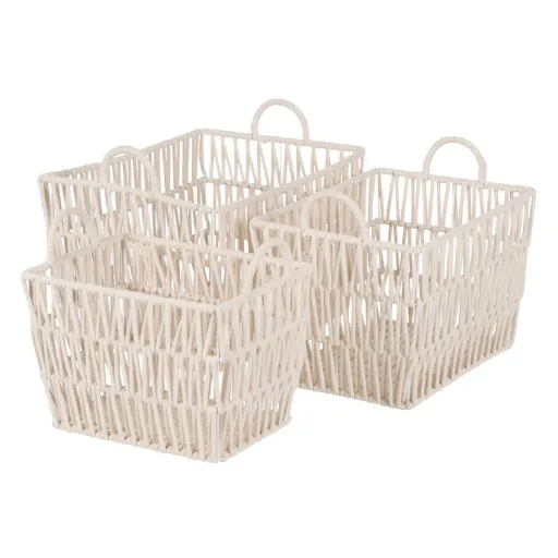 Conjunto de Cestos Branco Corda 45 x 35 x 36 cm (3 Peças)