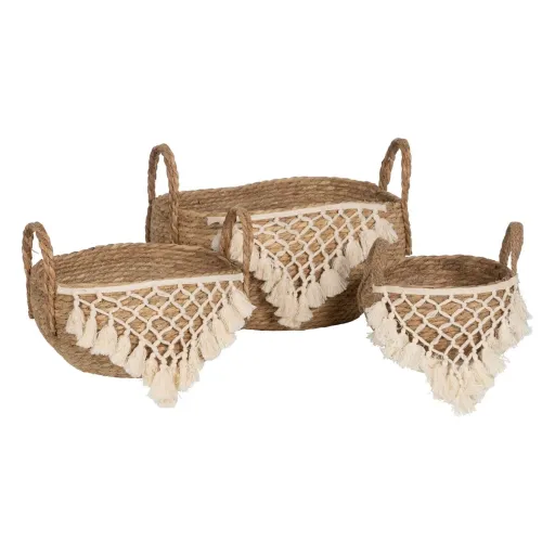 Conjunto de Cestos Branco Natural Fibra Natural 25 x 25 x 19 cm (3 Peças)