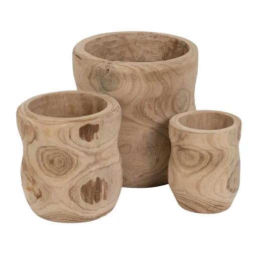 Conjunto de Vasos Natural Madeira de Paulónia 44 x 44 x 46 cm (3 Unidades)