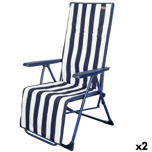 Ligstoel Aktive Branco Azul Marinho Reclinável Às Riscas 147 x 70 x 48 cm (2 Unidades)