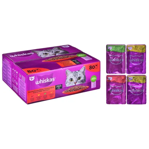 Comida para Gato Whiskas Classic Meals Frango Vitela Borrego Pássaros 80 x 85 g