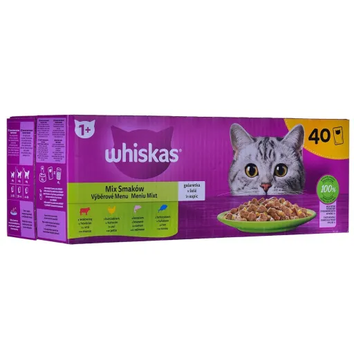 Comida para Gato Whiskas Mix Favourites in Jelly Frango Salmão Atum Vitela 40 x 85 g