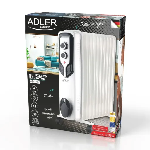 Radiador de Óleo Adler AD 7817 Branco Preto 2500 W