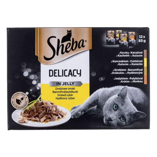 Comida para Gato Sheba Delicacy in Jelly Frango Peru Pato Pássaros 100 g