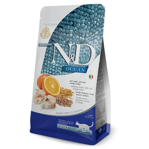 Comida para Gato Farmina N&D OCEAN Adulto Laranja Bacalhau 1,5 Kg