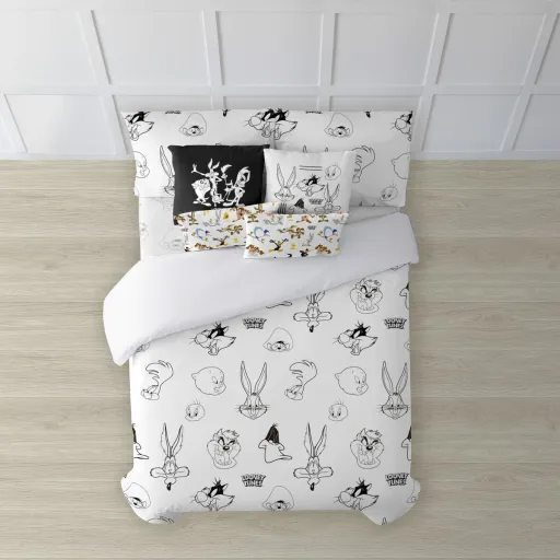 Capa Nórdica Looney Tunes Looney B&W Branco Black 175 Fios 200 x 200 cm