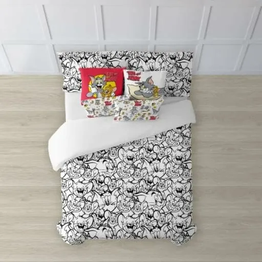 Capa Nórdica Tom & Jerry B&W Branco Black 175 Fios 180 x 220 cm