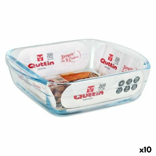 Bandeja para Forno Quttin 66603 1,1 L Vidro Quadrado 1,1 L 19,7 x 16,8 x 5,6 cm (10 Unidades)