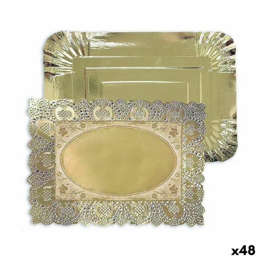 Bandeja de Aperitivos Algon Dourado Retangular 23 x 29,5 x 1 cm (48 Unidades)