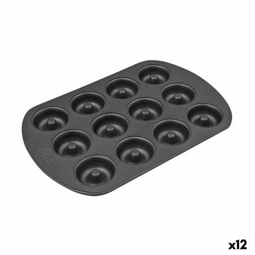 Molde para o Forno Quttin Preto Aço com Carbono Dónutes 26,5 x 18 x 2 cm (12 Unidades)