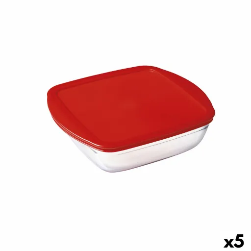 Lancheira Quadrada com Tampa Ô Cuisine Cook&Store Ocu Vermelho 25 x 22 x 7 cm 2,2 L Vidro Silicone (5 Unidades)