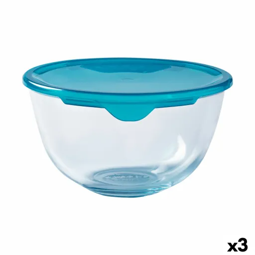 Lancheira Redonda com Tampa Pyrex Cook & Store 16 x 16 x 10 cm Azul 1 L Silicone Vidro (3 Unidades)