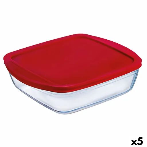 Lancheira Quadrada com Tampa Ô Cuisine Cook&Store Ocu Vermelho 2,2 L 25 x 22 x 5 cm Vidro Silicone (5 Unidades)