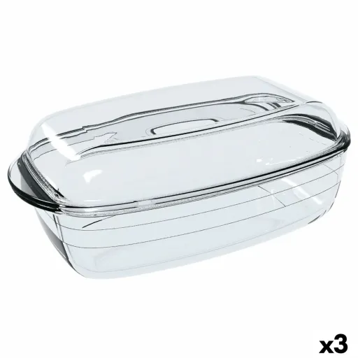 Recipiente de Cozinha Ô Cuisine Retangular Com Tampa 1,6 L 2,9 L Transparente Vidro (3 Unidades)