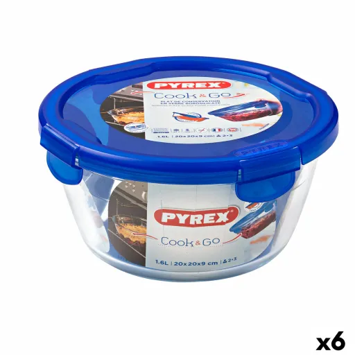 Lancheira Hermética Pyrex Cook&go 20 x 20 x 10,3 cm Azul 1,6 L Vidro (6 Unidades)