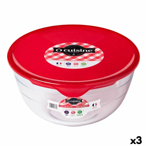 Lancheira Redonda com Tampa Ô Cuisine Prep&Store Ocu Vermelho 2 L 22 x 22 x 11 cm Vidro (3 Unidades)