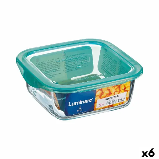 Lancheira Quadrada com Tampa Luminarc Keep'n Lagon 10 x 5,4 cm Turquesa 380 ml Duas Cores Vidro (6 Unidades)