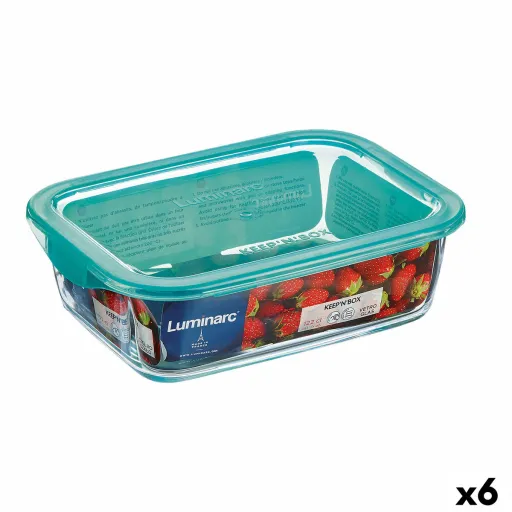 Lancheira Retangular com Tampa Luminarc Keep'n Lagon 12 x 8,5 x 5,4 cm Turquesa 380 ml Vidro (6 Unidades)