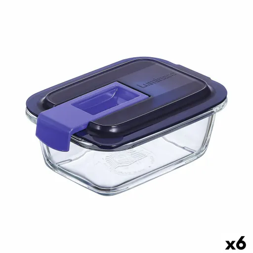 Lancheira Hermética Luminarc Easy Box Azul Vidro (380 ml) (6 Unidades)