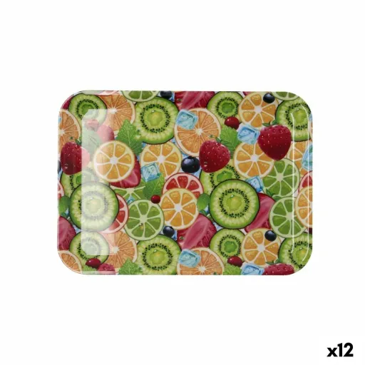 Bandeja de Pequeno-Almoço Quid Habitat Multicolor Plástico 28 x 20 x 1,5 cm Com Pegas Frutas (12 Unidades)