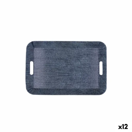 Bandeja de Pequeno-Almoço Quid Habitat Azul Plástico 33 x 23 x 4 cm Com Pegas Denim (12 Unidades)