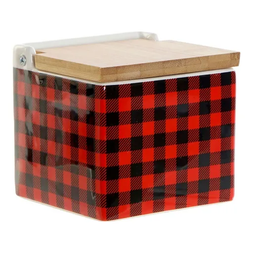 Saleiro com Tampa DKD Home Decor 8424001758265 Preto Vermelho Bambu Dolomite 11,5 x 11,5 x 11 cm