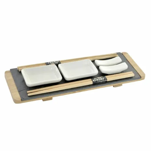 Conjunto de Sushi DKD Home Decor Castanho Preto Natural Bambu Ardósia 30 x 10 x 3,5 cm (9 Peças) (30 x 10 x 3,5 cm)