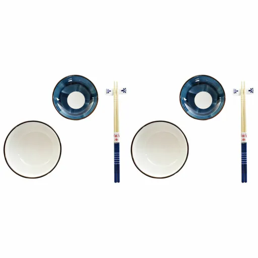 Conjunto de Sushi DKD Home Decor 34 x 29,5 x 7,3 cm Porcelana Azul Branco Oriental (34 x 29,5 x 7,3 cm)