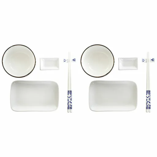 Conjunto de Sushi DKD Home Decor 33,5 x 34,5 x 9 cm Porcelana Branco Azul Marinho Oriental (33,5 x 34,5 x 9 cm)