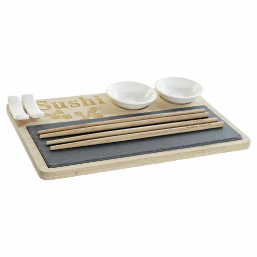 Conjunto de Sushi DKD Home Decor PC-186227 Branco Preto Natural Bambu Ardósia Moderno Oriental 28,5 x 18,5 x 2,6 cm (9 Peças) (2