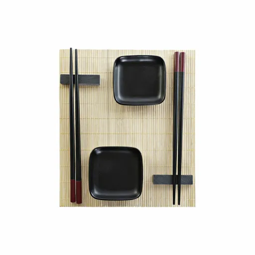 Conjunto de Sushi DKD Home Decor Preto Natural Metal Bambu Grés Oriental 30 x 40 cm 27,8 x 17,8 x 3 cm (7 Peças) (27,8 x 17,8 x