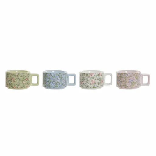 Conjunto de Chávenas de Café DKD Home Decor Azul Verde Cor de Rosa Metal Dolomite 260 ml (4 Peças)