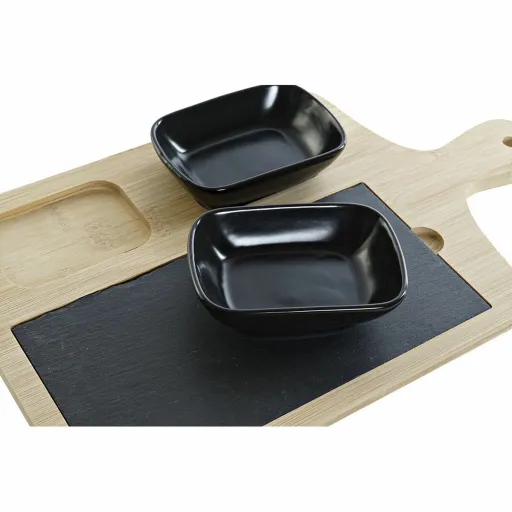 Conjunto para Aperitivos DKD Home Decor Preto Natural Bambu Plástico Grés Ardósia Cottage 33 x 19,7 x 3,5 cm (4 pcs)