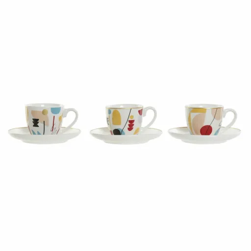 Conjunto de Chávenas de Café DKD Home Decor Abstrato 80 ml Branco Multicolor