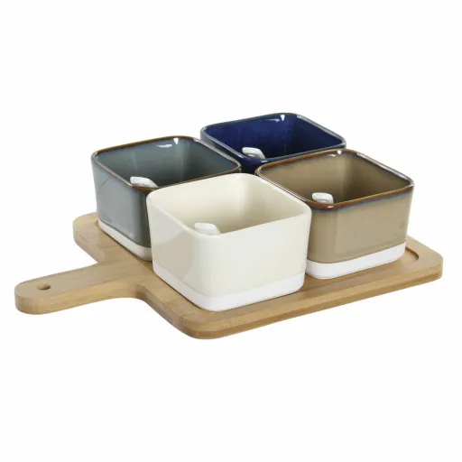 Conjunto para Aperitivos DKD Home Decor 27 x 20 x 1,3 cm Porcelana Bege Azul Castanho Verde Moderno