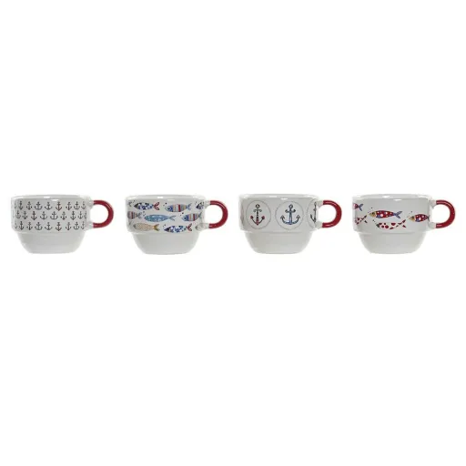 Conjunto de Chávenas de Café DKD Home Decor Vermelho Multicolor Metal Grés Mediterrâneo 190 ml 4 Peças