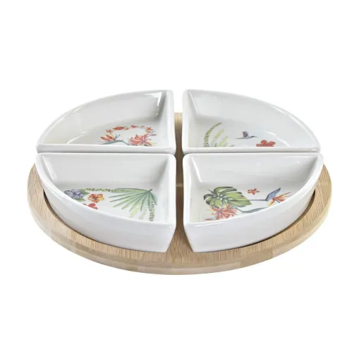 Conjunto para Aperitivos DKD Home Decor Branco Multicolor Natural Bambu Grés Tropical 21,5 x 21,5 x 1 cm (5 pcs)