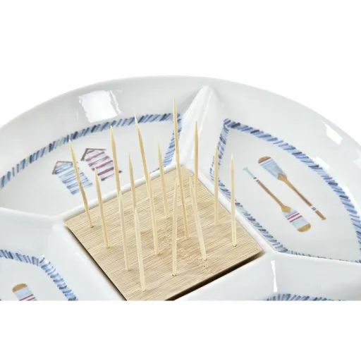 Bandeja de Aperitivos DKD Home Decor Azul Natural Bambu Grés Mediterrâneo 23,5 x 23,5 x 7 cm