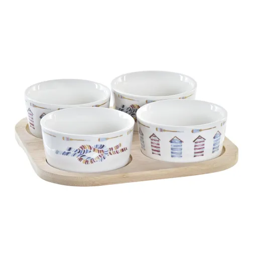 Conjunto para Aperitivos DKD Home Decor Azul Natural Bambu Grés Mediterrâneo 19,7 x 19,7 x 1 cm (5 pcs)