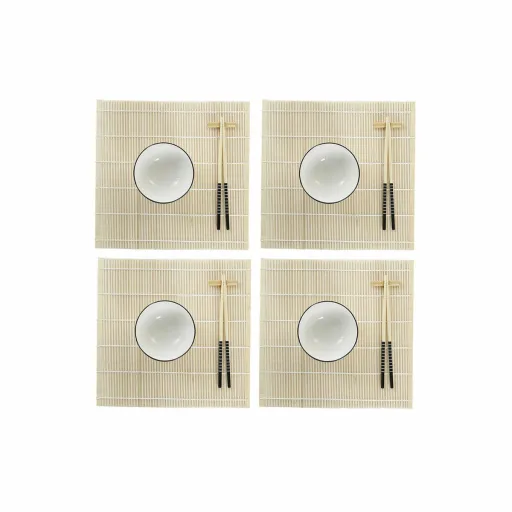 Conjunto de Sushi DKD Home Decor Bambu Grés Branco Oriental 14,5 x 14,5 x 31 cm (16 Peças)