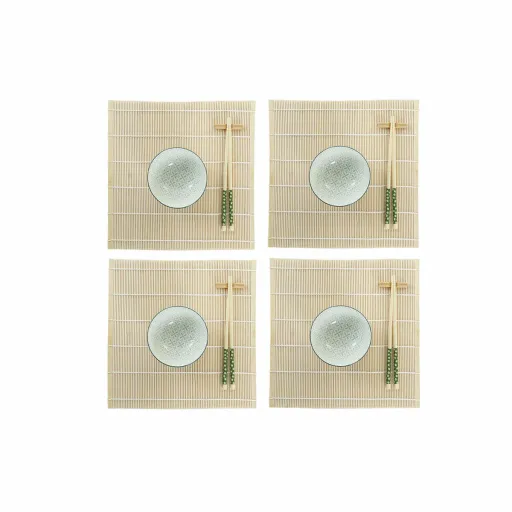 Conjunto de Sushi DKD Home Decor 14,5 x 14,5 x 31 cm Verde Grés Oriental (16 Peças)