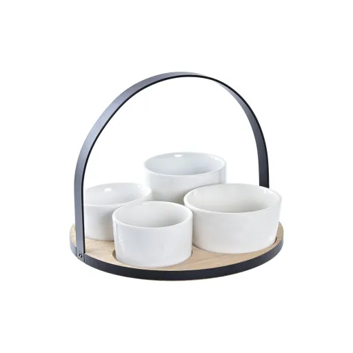 Conjunto para Aperitivos DKD Home Decor Branco/Preto Metal Bambu Grés Loft 5 Peças 20 x 20 x 14 cm