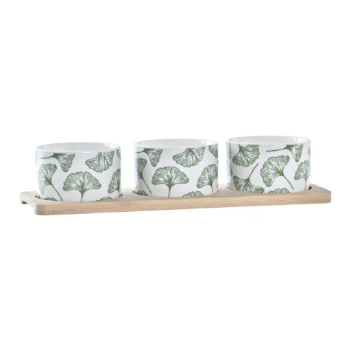 Conjunto para Aperitivos DKD Home Decor Bambu Grés Folhas 3 Peças 4 Peças 28 x 9,7 x 1,5 cm