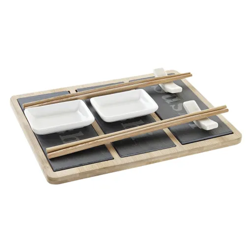 Conjunto de Sushi DKD Home Decor Bambu Ardósia Preto Natural Oriental 25 x 19 x 3 cm