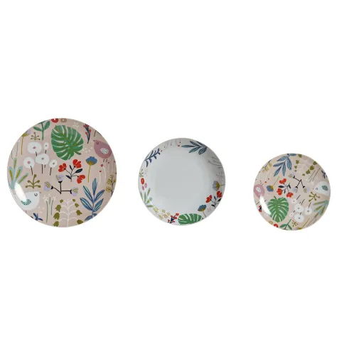 Conjunto de Louça DKD Home Decor Multicolor Porcelana Bloemen Urbana 27 x 27 x 3 cm 18 Peças (18 pcs)