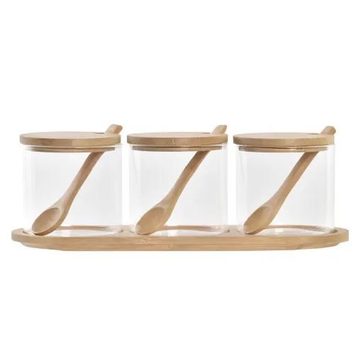 Açucareiro DKD Home Decor Básico Transparente Natural Bambu 3 Peças 8,5 cm 29 x 10 x 10 cm