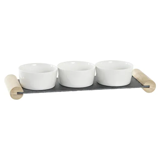 Bandeja de Aperitivos DKD Home Decor Branco Preto Grés Ardósia 33 x 10 x 5,8 cm