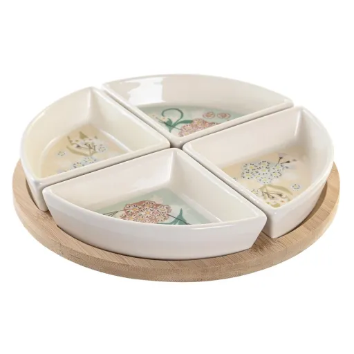 Bandeja de Aperitivos DKD Home Decor 21,5 x 21,5 x 1 cm Bege Branco Grés Tradicional